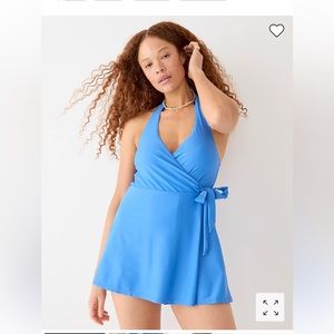 Jcrew Blue Halter Wrap Swim Dress